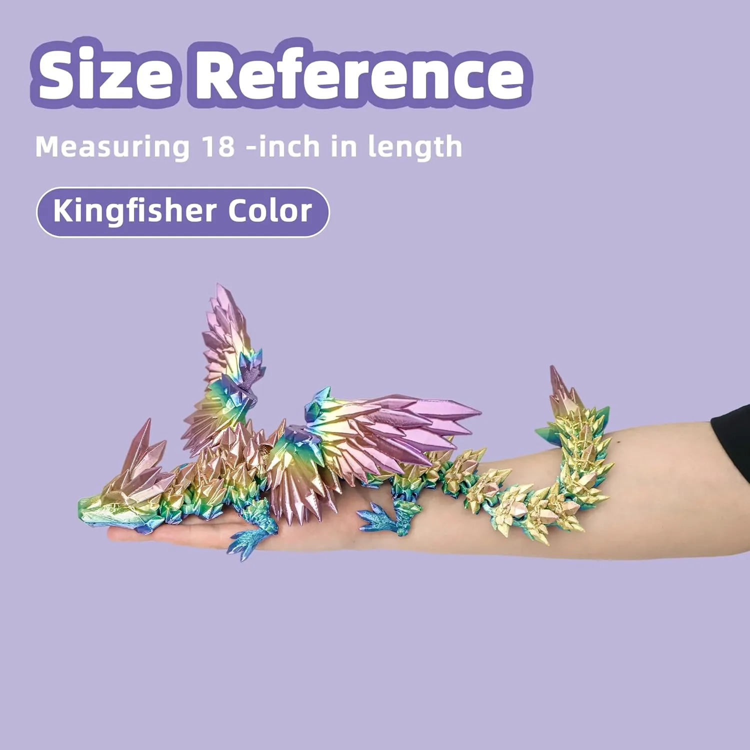 Pet, Figure Collection, Home Decor (Kingfisher Color) 3D Printed Winged Dragon - Extra Large 18 inch Flying unprecedented silk subduction tolerable pin asthenosphere Articulated Dragon Fidget Toy, Flexible Dragon with Wings, Desk 