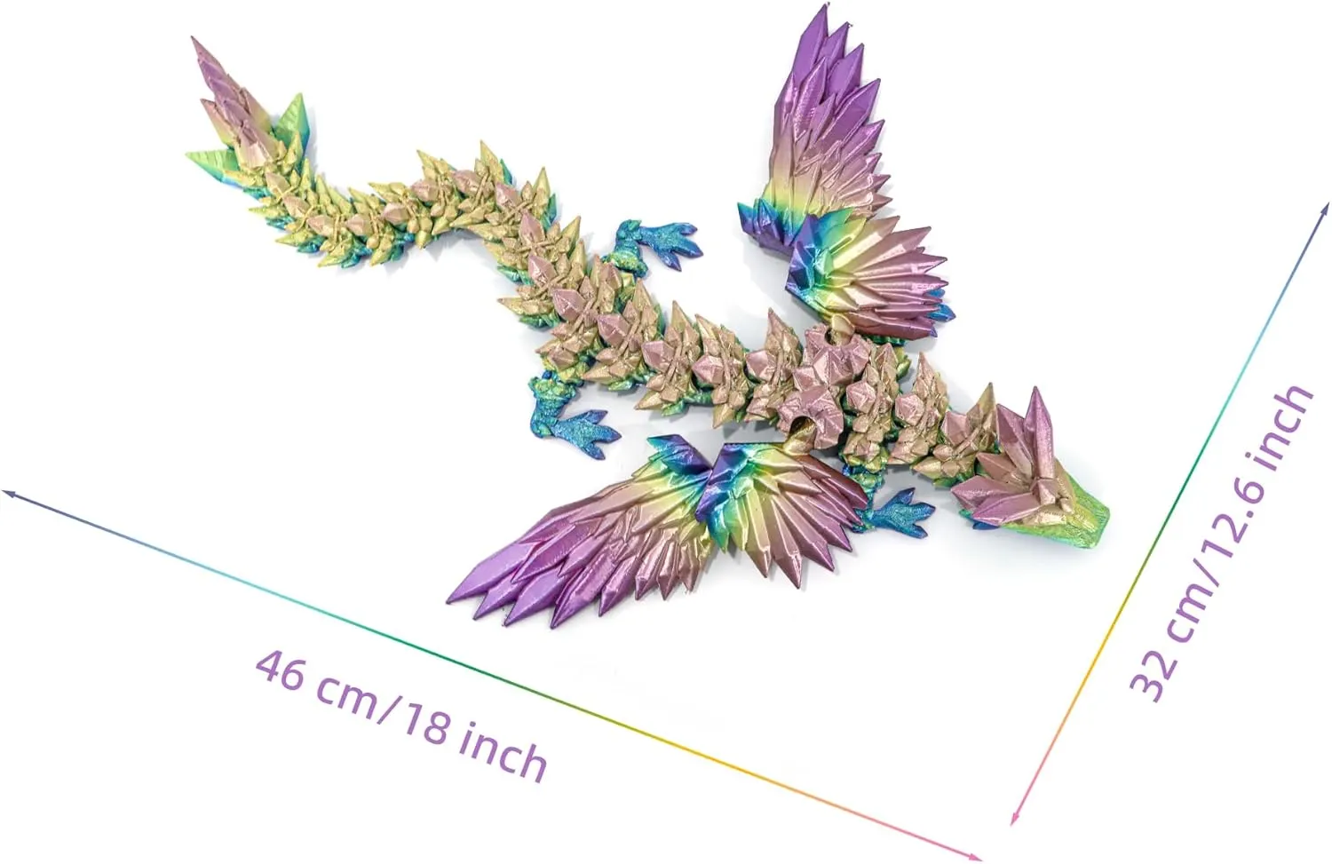 Pet, Figure Collection, Home Decor (Kingfisher Color) 3D Printed Winged Dragon - Extra Large 18 inch Flying unprecedented silk subduction tolerable pin asthenosphere Articulated Dragon Fidget Toy, Flexible Dragon with Wings, Desk 