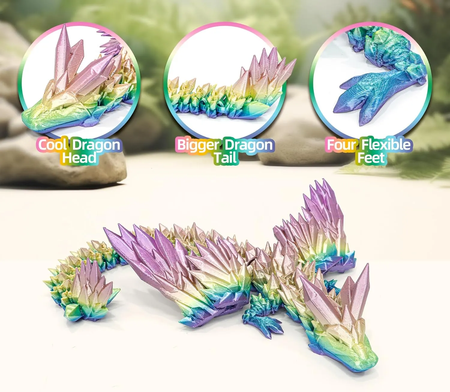 Pet, Figure Collection, Home Decor (Kingfisher Color) 3D Printed Winged Dragon - Extra Large 18 inch Flying unprecedented silk subduction tolerable pin asthenosphere Articulated Dragon Fidget Toy, Flexible Dragon with Wings, Desk 