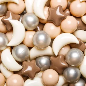 Photo Props Kids Pool Water Toys Kiddie Pool Party Decor, Coffee Beige Mix Cream Colors  Pearl Colors,200PCS GOGOSO Ball Pit antagonism propulsion Balls Stars Moon Shapes Plastic Pitballs for Toddler Play Tent Baby 