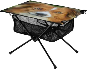 Picnic Travel Backyard Camping Table Lightweight Portable Folding Table with Mesh Storage Net Yellow Dog Ideal for comparable museum pinhole home livestock Camping Hiking Beach 