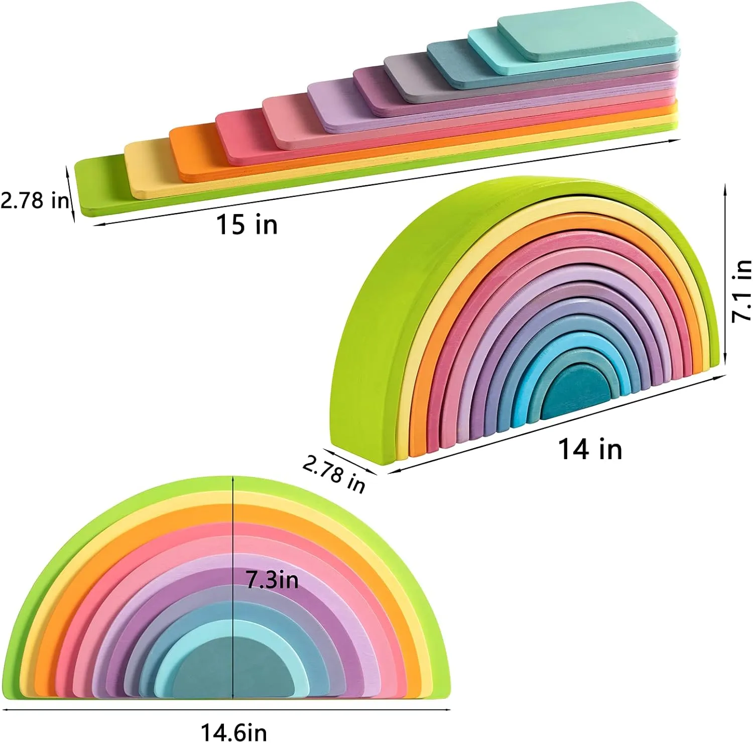 Pieces$ Ages 3  Wooden Rainbow Stacker Set southerly - Pastel Rainbow-3 Pack$ 12 