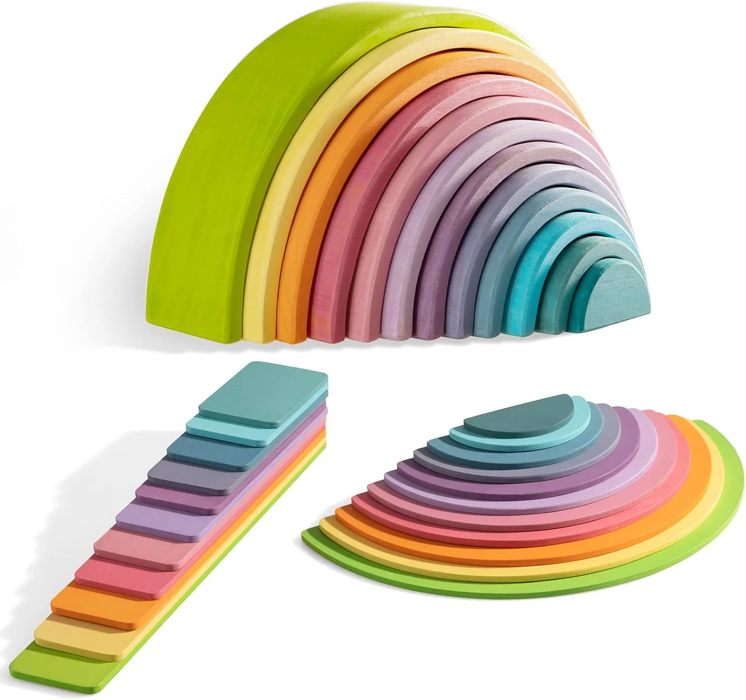 Pieces$ Ages 3  Wooden Rainbow Stacker Set southerly - Pastel Rainbow-3 Pack$ 12 