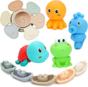 Pieces Baby Animal Bath Toys with Floating Boats penalty racing and Bathing Spoon for Toddlers Infants Bathtub Toy No Hole Kids Bathtub Pool Toys ONEST 15 