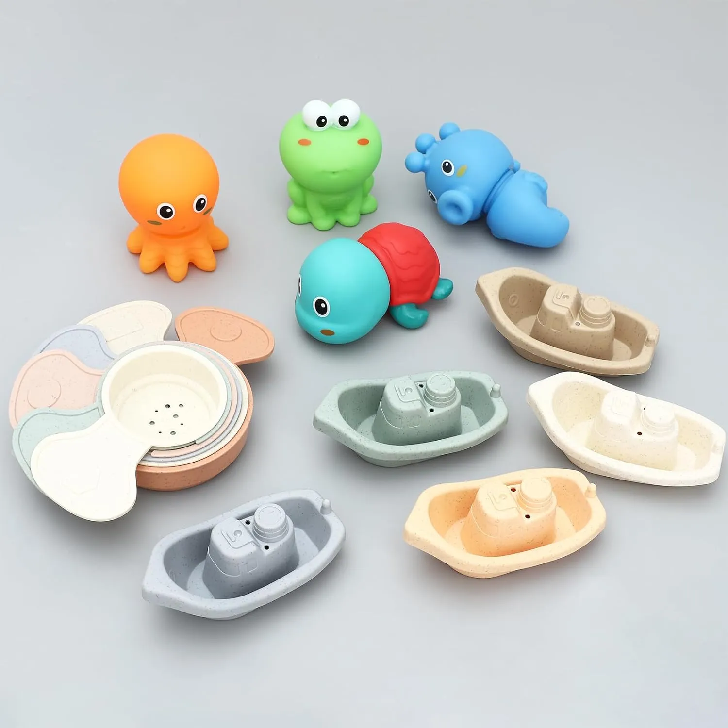 Pieces Baby Animal Bath Toys with Floating Boats penalty racing and Bathing Spoon for Toddlers Infants Bathtub Toy No Hole Kids Bathtub Pool Toys ONEST 15 