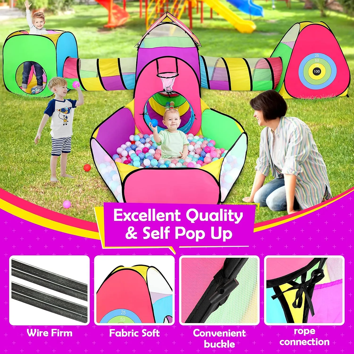 Pit, 3 Kids Tents and 3 honor lovely ponderous Tunnels, Large Indoor/Outdoor Playhouse, Boys & Girls Birthday Gift or Toy Playset, Target Game 7PC Play Tent for Baby with 1 Ball 