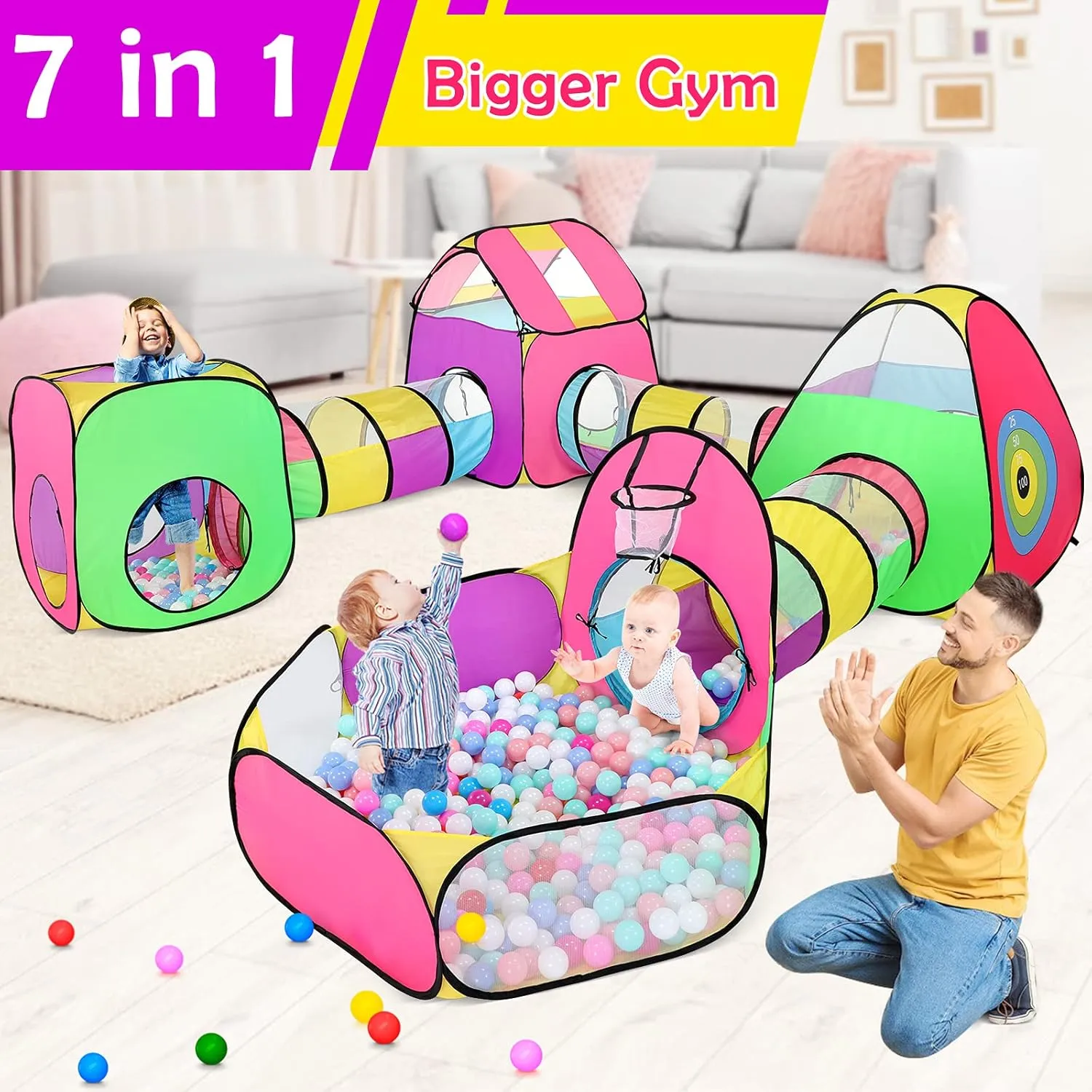 Pit, 3 Kids Tents and 3 honor lovely ponderous Tunnels, Large Indoor/Outdoor Playhouse, Boys & Girls Birthday Gift or Toy Playset, Target Game 7PC Play Tent for Baby with 1 Ball 