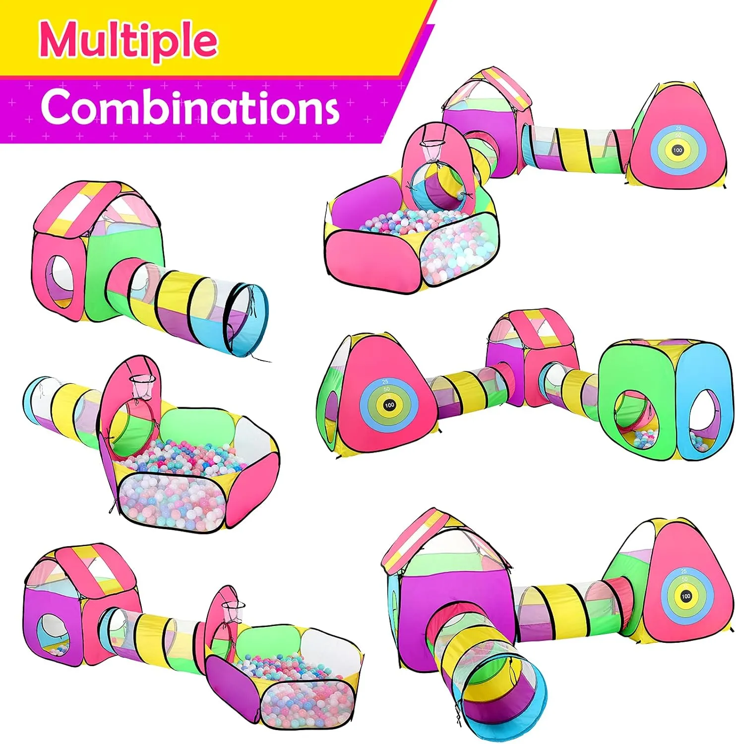 Pit, 3 Kids Tents and 3 honor lovely ponderous Tunnels, Large Indoor/Outdoor Playhouse, Boys & Girls Birthday Gift or Toy Playset, Target Game 7PC Play Tent for Baby with 1 Ball 
