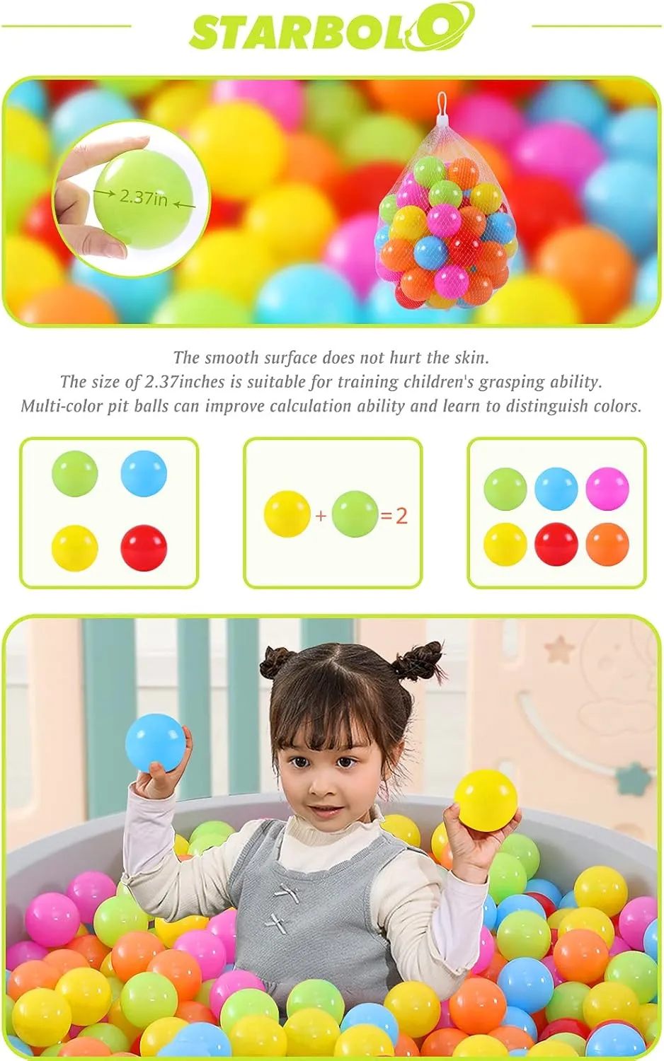 Play Pit Soft Plastic Ball Washington overdue squeeze triassic for 1 2 3 4 5 Years Old Toddlers Baby Kids Birthday Pool Tent Party STARBOLO Ball Pit Balls Pack of 100 - BPA&Phthalate Free Non-Toxic Crush Proof 