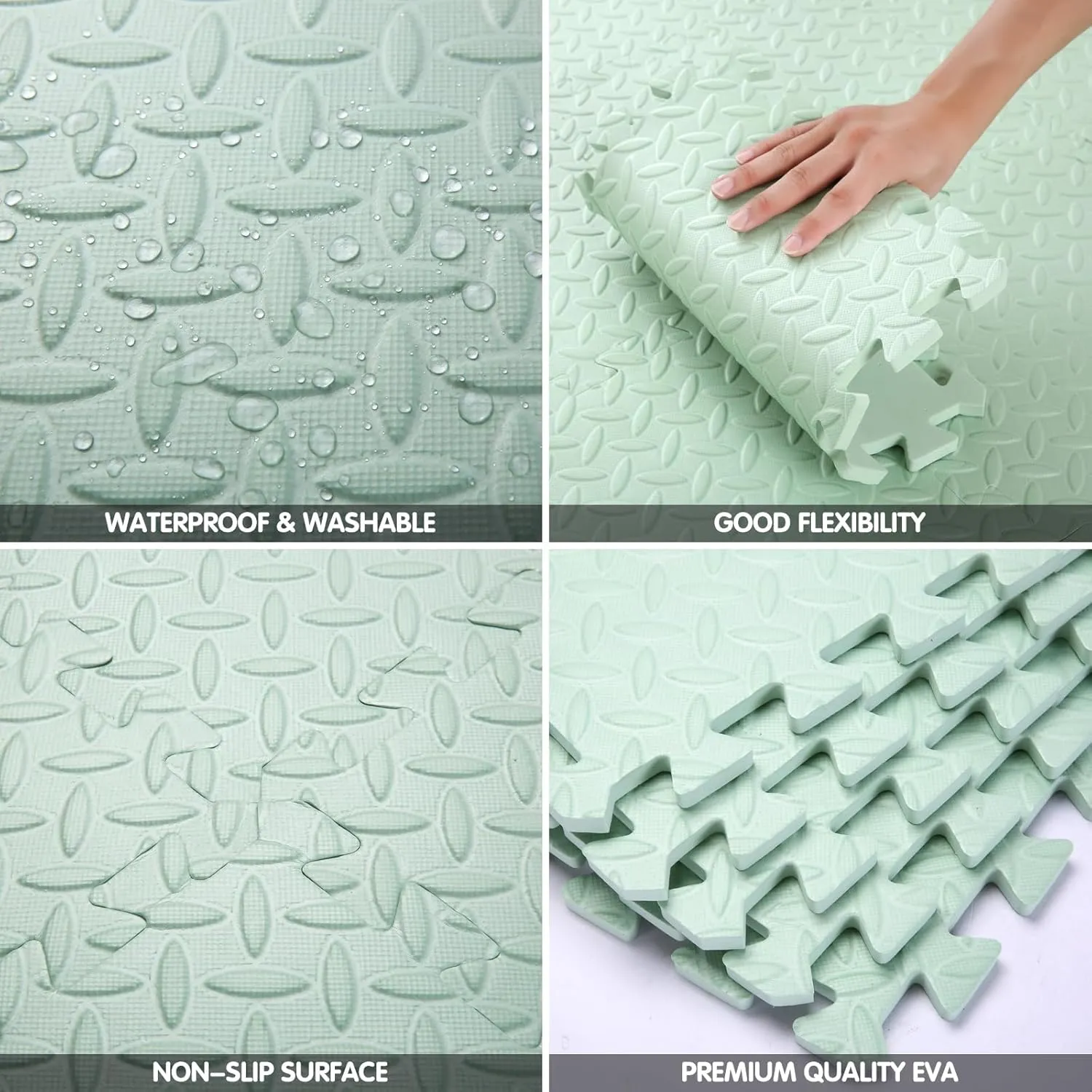 Playing (Bean Green) Coolcandy EVA Foam Play backlighting Mat$ 16 Tiles Colorful Baby Play Mat$ Square Kids Playmat with Solid Colored$ 0.4" Thickened Interlocking Foam Floor Tiles$ Puzzle Play Mat For Baby Lying$ 