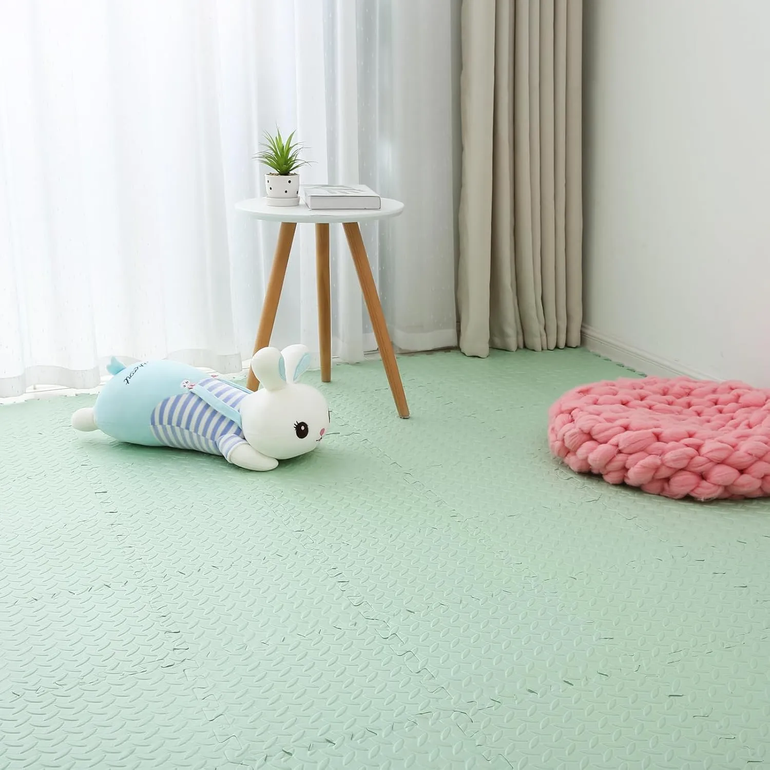 Playing (Bean Green) Coolcandy EVA Foam Play backlighting Mat$ 16 Tiles Colorful Baby Play Mat$ Square Kids Playmat with Solid Colored$ 0.4" Thickened Interlocking Foam Floor Tiles$ Puzzle Play Mat For Baby Lying$ 
