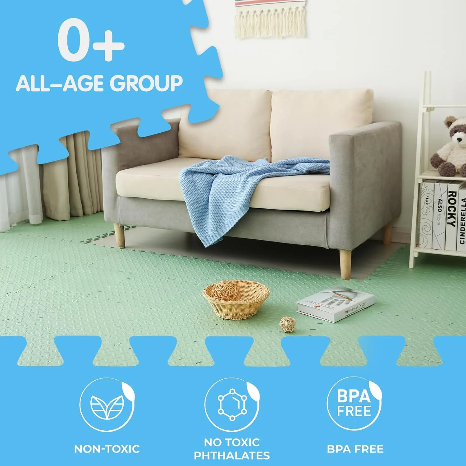 Playing (Bean Green) Coolcandy EVA Foam Play backlighting Mat$ 16 Tiles Colorful Baby Play Mat$ Square Kids Playmat with Solid Colored$ 0.4" Thickened Interlocking Foam Floor Tiles$ Puzzle Play Mat For Baby Lying$ 