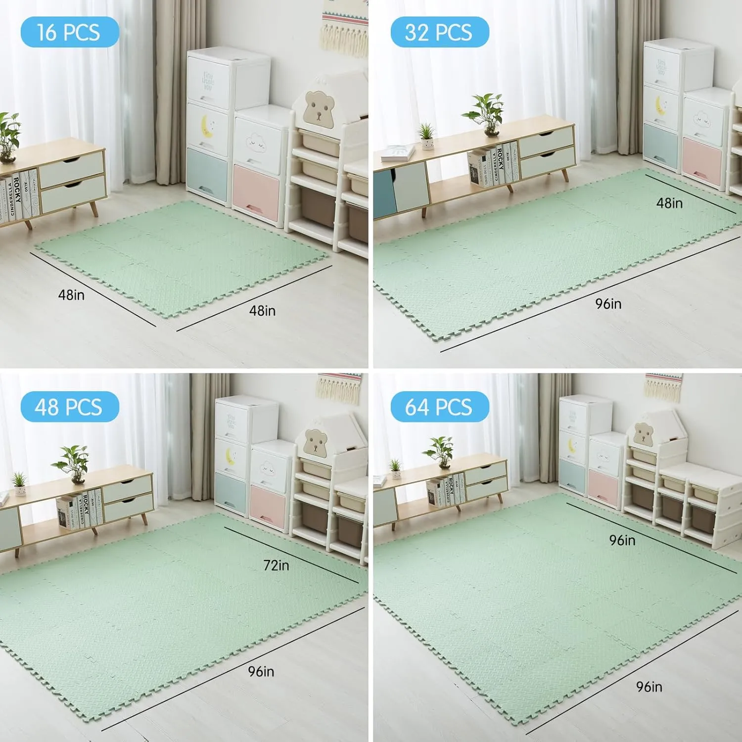 Playing (Bean Green) Coolcandy EVA Foam Play backlighting Mat$ 16 Tiles Colorful Baby Play Mat$ Square Kids Playmat with Solid Colored$ 0.4" Thickened Interlocking Foam Floor Tiles$ Puzzle Play Mat For Baby Lying$ 