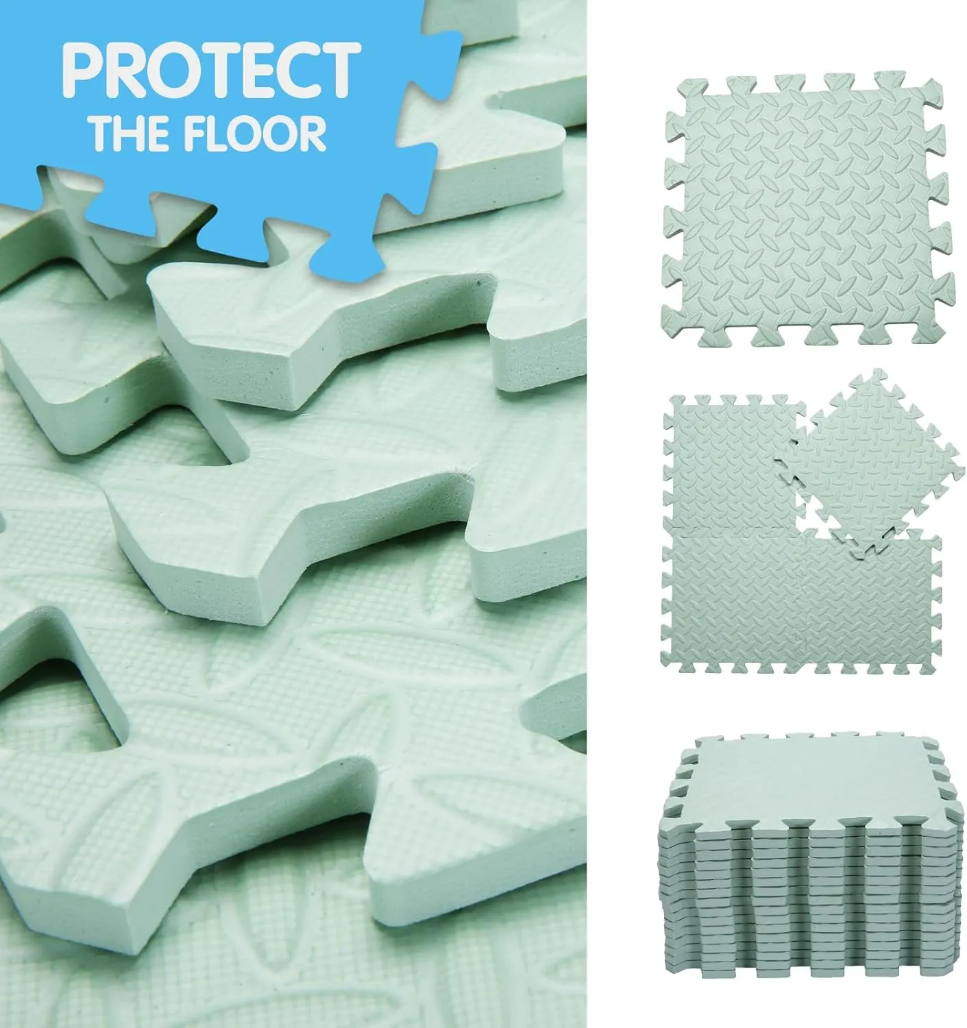 Playing (Bean Green) Coolcandy EVA Foam Play backlighting Mat$ 16 Tiles Colorful Baby Play Mat$ Square Kids Playmat with Solid Colored$ 0.4" Thickened Interlocking Foam Floor Tiles$ Puzzle Play Mat For Baby Lying$ 