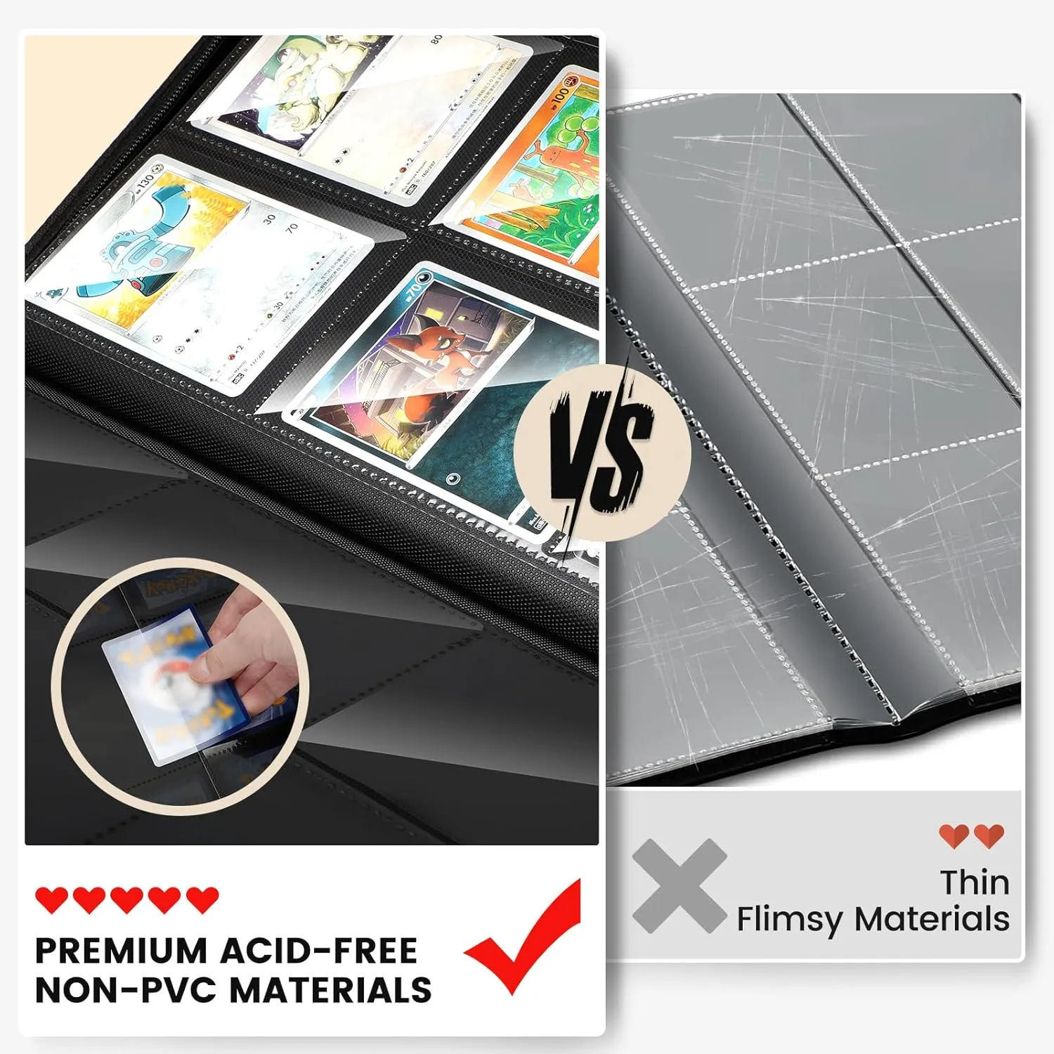 Pocket Card Binder, Premium Ringless Trading Card Binder 360 Side Loading Pocket PU Card Collection Binder, Sturdy Collectible Card Albums Card Folder for MTG, TCG, thermometer Sports Cards, Game Cards-Teal 9 