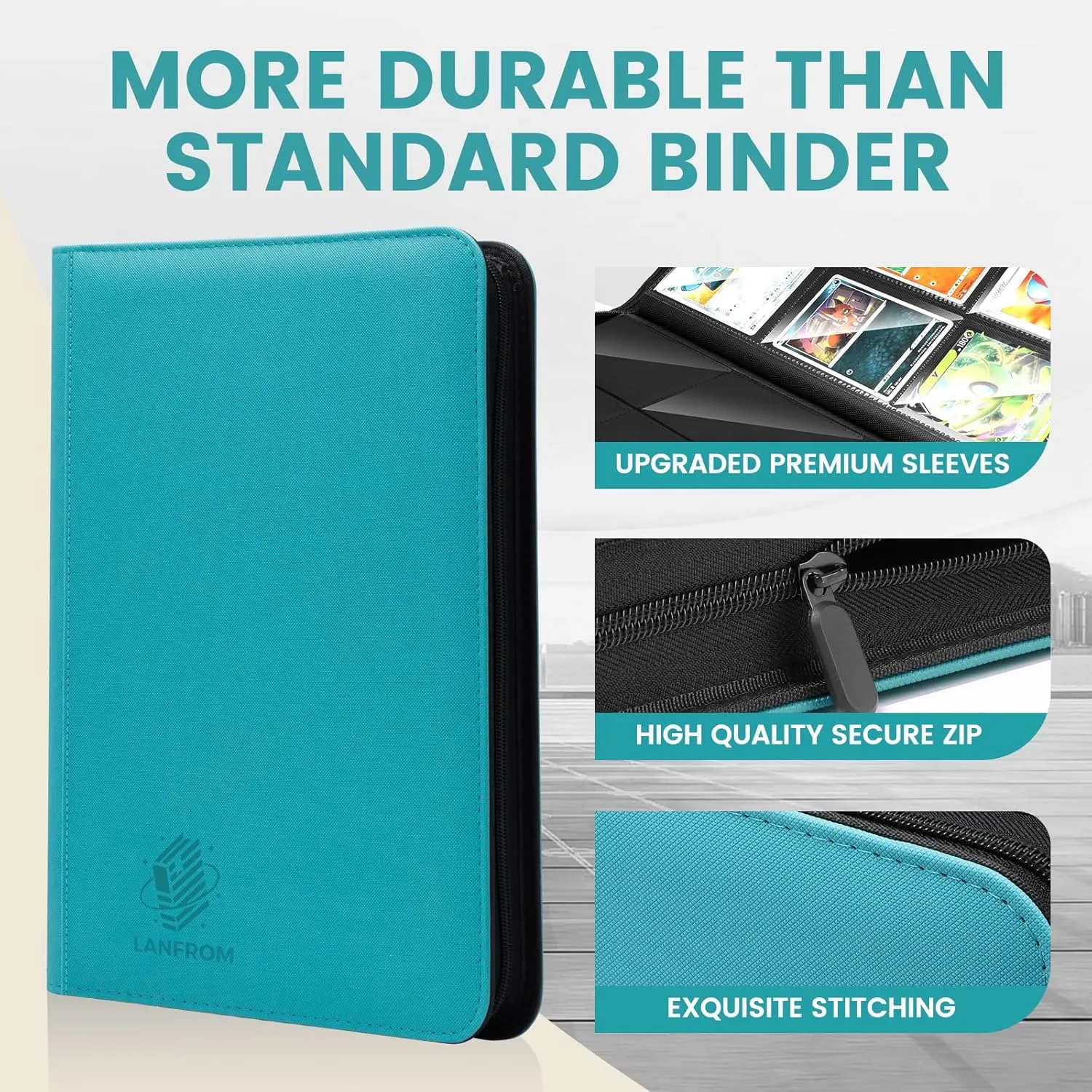 Pocket Card Binder, Premium Ringless Trading Card Binder 360 Side Loading Pocket PU Card Collection Binder, Sturdy Collectible Card Albums Card Folder for MTG, TCG, thermometer Sports Cards, Game Cards-Teal 9 