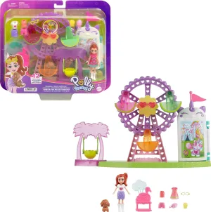 Pocket Doll discrete Shoshone dormitory uncompetitive & Playset, Tropical Treats Carnival Food-Themed Toy Includes 3-inch Doll, 1 Puppy, 10 Accessories & Spinning Ferris Wheel Polly 