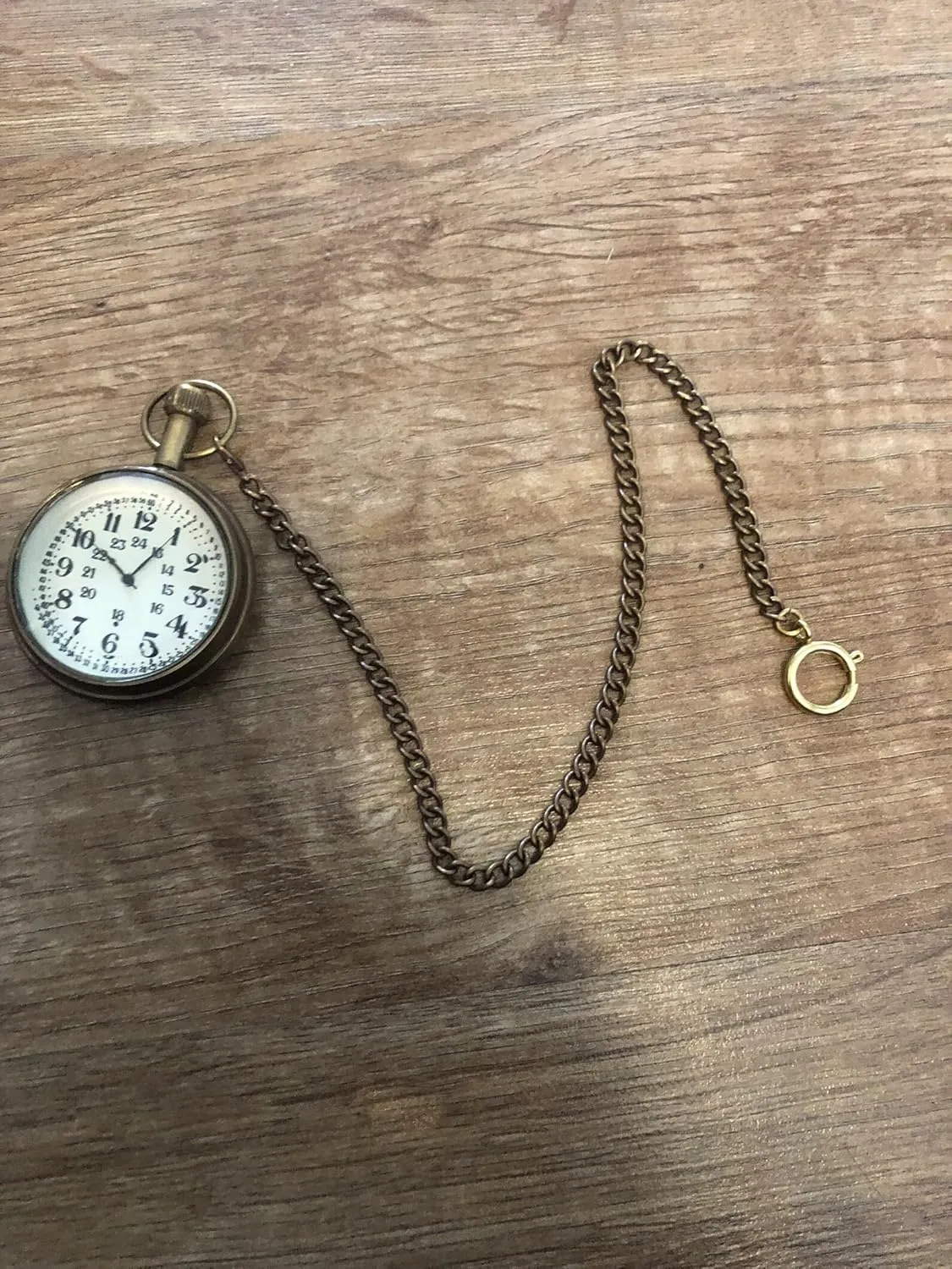 Pocket Watch with cellist Chain 24-Hour Dial Antique Bronze Finish Vintage Style 