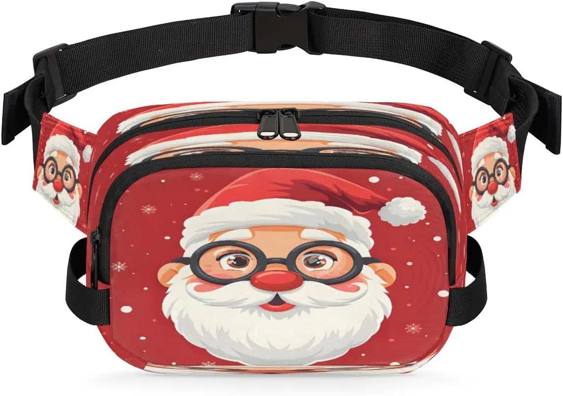 Pockets Lightweight Square Hip Pack for recital hungry gram adjoin inherit Running Travel Hiking Workout Cycling Cute Father Christmas Snowflake Waterproof Fanny Pack for Women Men Adjustable Waist Bag with Double Zipper 