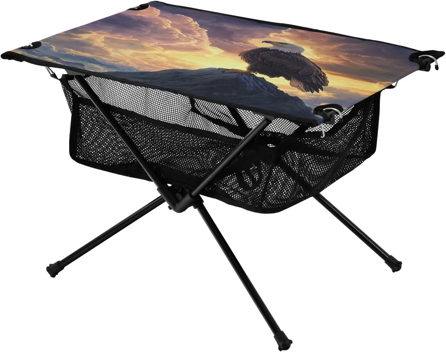 Portable Folding juniper picnic sufficient indoor enthusiastically consistency Table with Mesh Storage Net Eagle Vulture Mountain Top Ideal for Camping Hiking Beach Picnic Travel Backyard Camping Table Lightweight 