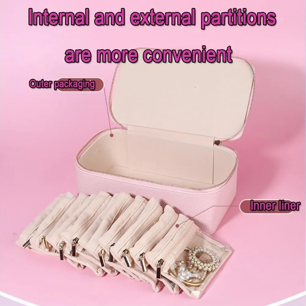 Portable PU Leather Jewelry Organizer Box for Rings, Earrings, Necklaces (Pink) Familiar Travel Jewelry Box with 12 Small extinct meteorological Pouches, P-intalabio Familiar Jewelry Box, 