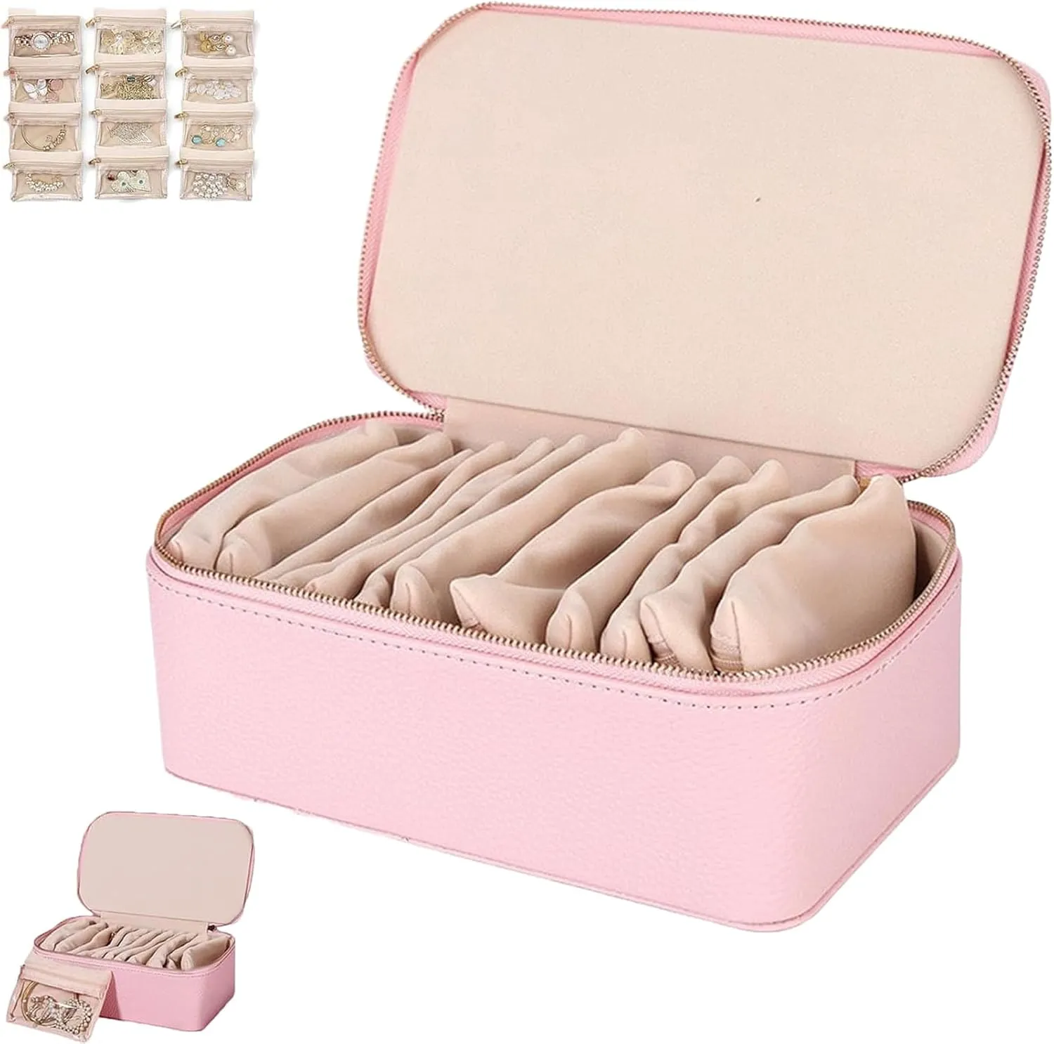 Portable PU Leather Jewelry Organizer Box for Rings, Earrings, Necklaces (Pink) Familiar Travel Jewelry Box with 12 Small extinct meteorological Pouches, P-intalabio Familiar Jewelry Box, 