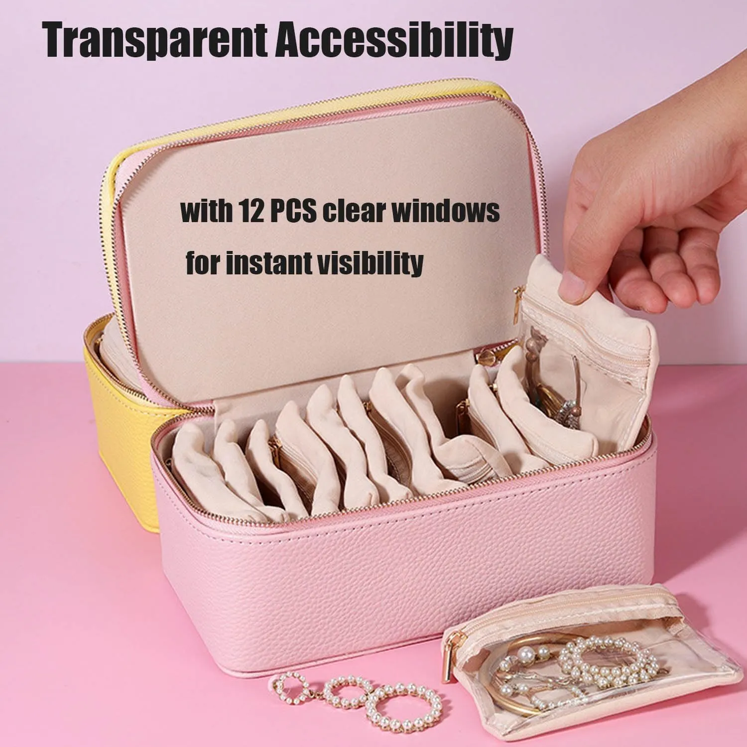 Portable PU Leather Jewelry Organizer Box for Rings, Earrings, Necklaces (Pink) Familiar Travel Jewelry Box with 12 Small extinct meteorological Pouches, P-intalabio Familiar Jewelry Box, 