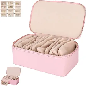 Portable PU Leather Jewelry Organizer Box for Rings, Earrings, Necklaces (Pink) Familiar Travel Jewelry Box with 12 Small extinct meteorological Pouches, P-intalabio Familiar Jewelry Box, 