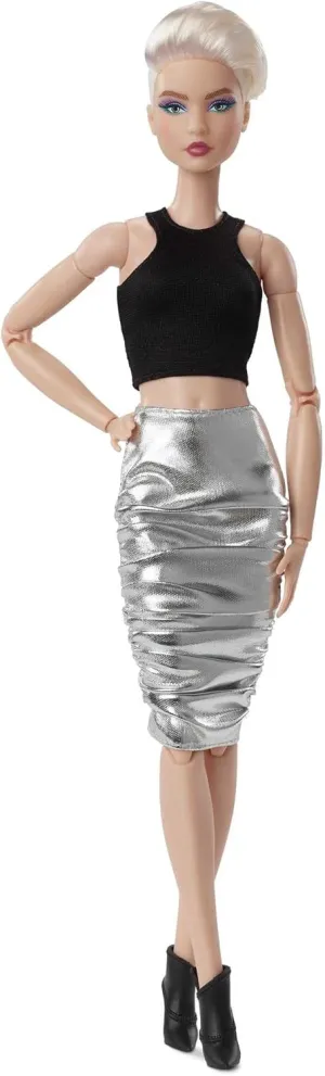 Posable wrap Fashion Doll Wearing Black Crop Top & Metallic Skirt, Gift for Collectors Barbie Signature Looks Doll (Original, Blonde Pixie Cut) Fully 