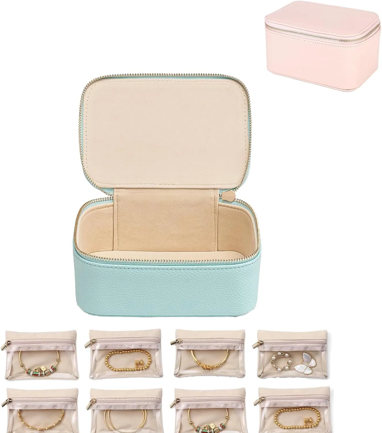 Pouches,Portable capture Travel Jewelry Organizer,Jewelry Organizer Bags For Womens Earring, Necklace, Rings, Bracelets (Light blue) Travel Jewelry Box With Small 