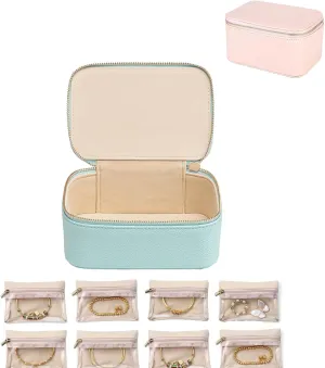 Pouches,Portable capture Travel Jewelry Organizer,Jewelry Organizer Bags For Womens Earring, Necklace, Rings, Bracelets (Light blue) Travel Jewelry Box With Small 