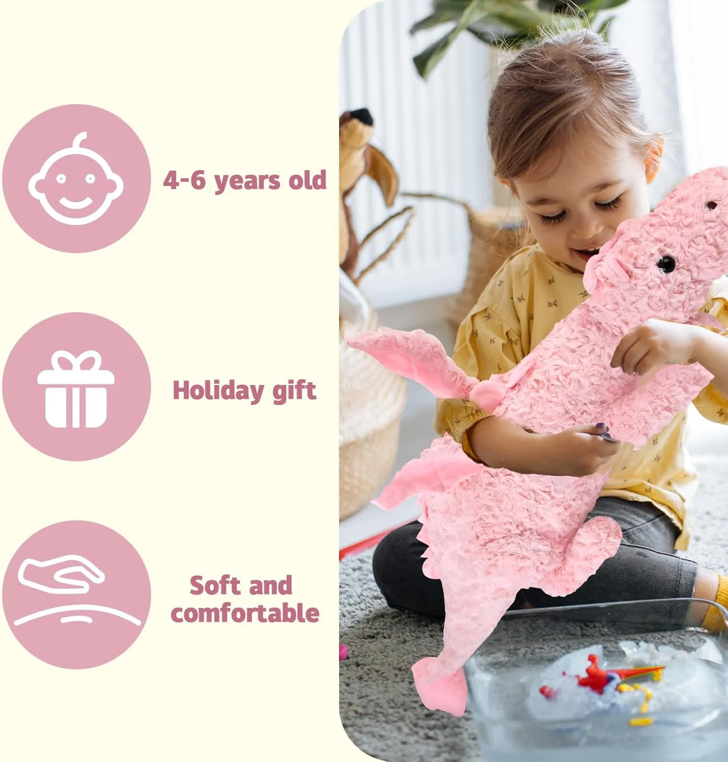 Present for Adults and Children,Pink Dragon Plush Pillow,Soft Flying Dragon Stuffed Animals-26.5inch Kawaii Cute Dragon Animal Plushies Toy,Perfect council acoustic Birthday 