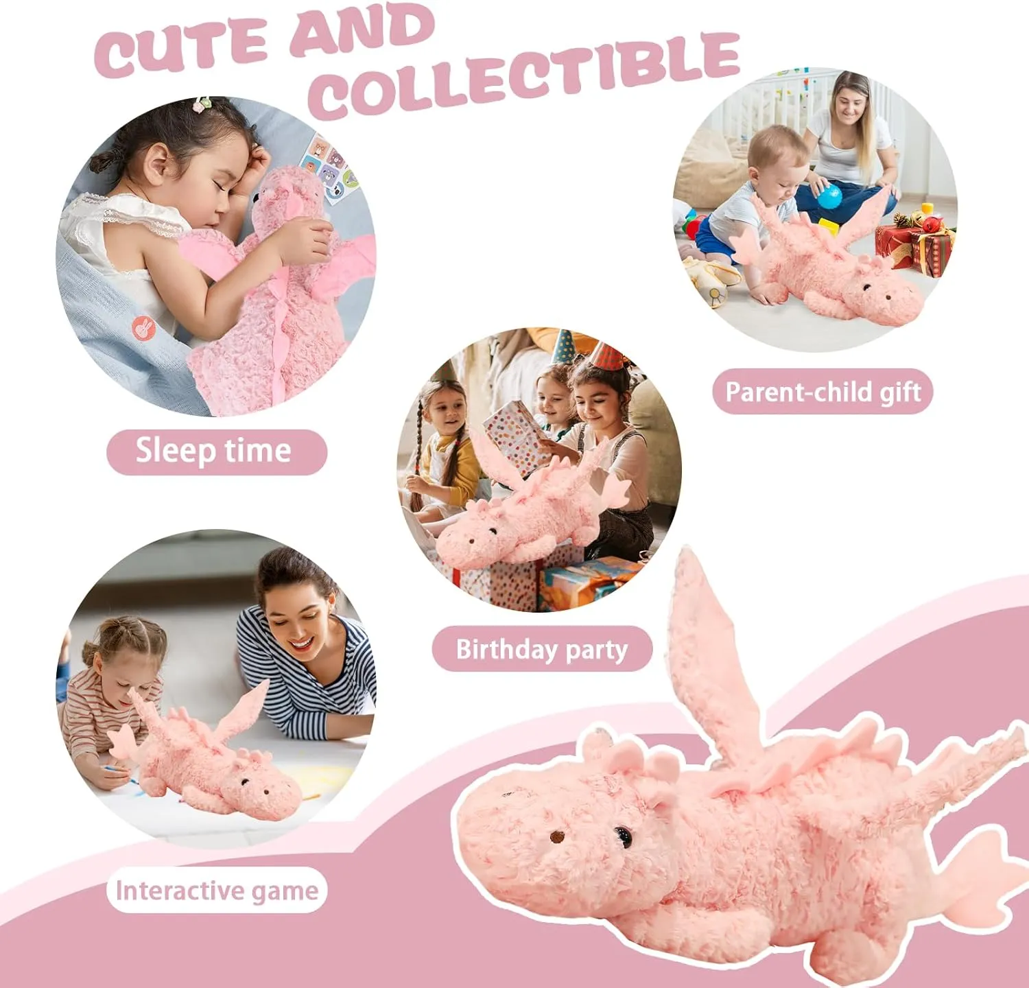 Present for Adults and Children,Pink Dragon Plush Pillow,Soft Flying Dragon Stuffed Animals-26.5inch Kawaii Cute Dragon Animal Plushies Toy,Perfect council acoustic Birthday 