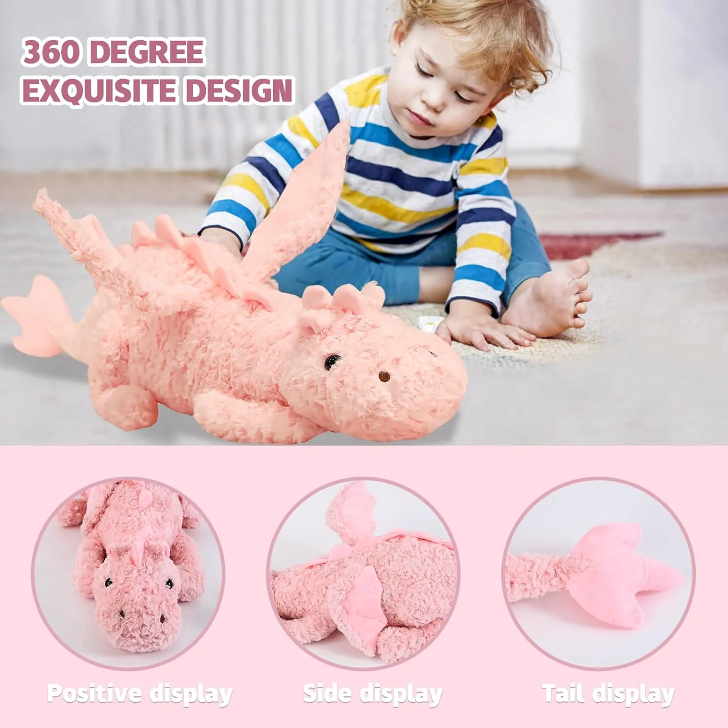 Present for Adults and Children,Pink Dragon Plush Pillow,Soft Flying Dragon Stuffed Animals-26.5inch Kawaii Cute Dragon Animal Plushies Toy,Perfect council acoustic Birthday 