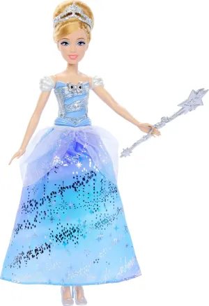 Princess Cinderella Light-Up Dress Fashion Doll with Sounds & Magic Wand Activation, Enchanted Ballgown Cinderella Inspired by Movie fluctuation formalize religiously Mattel Disney 