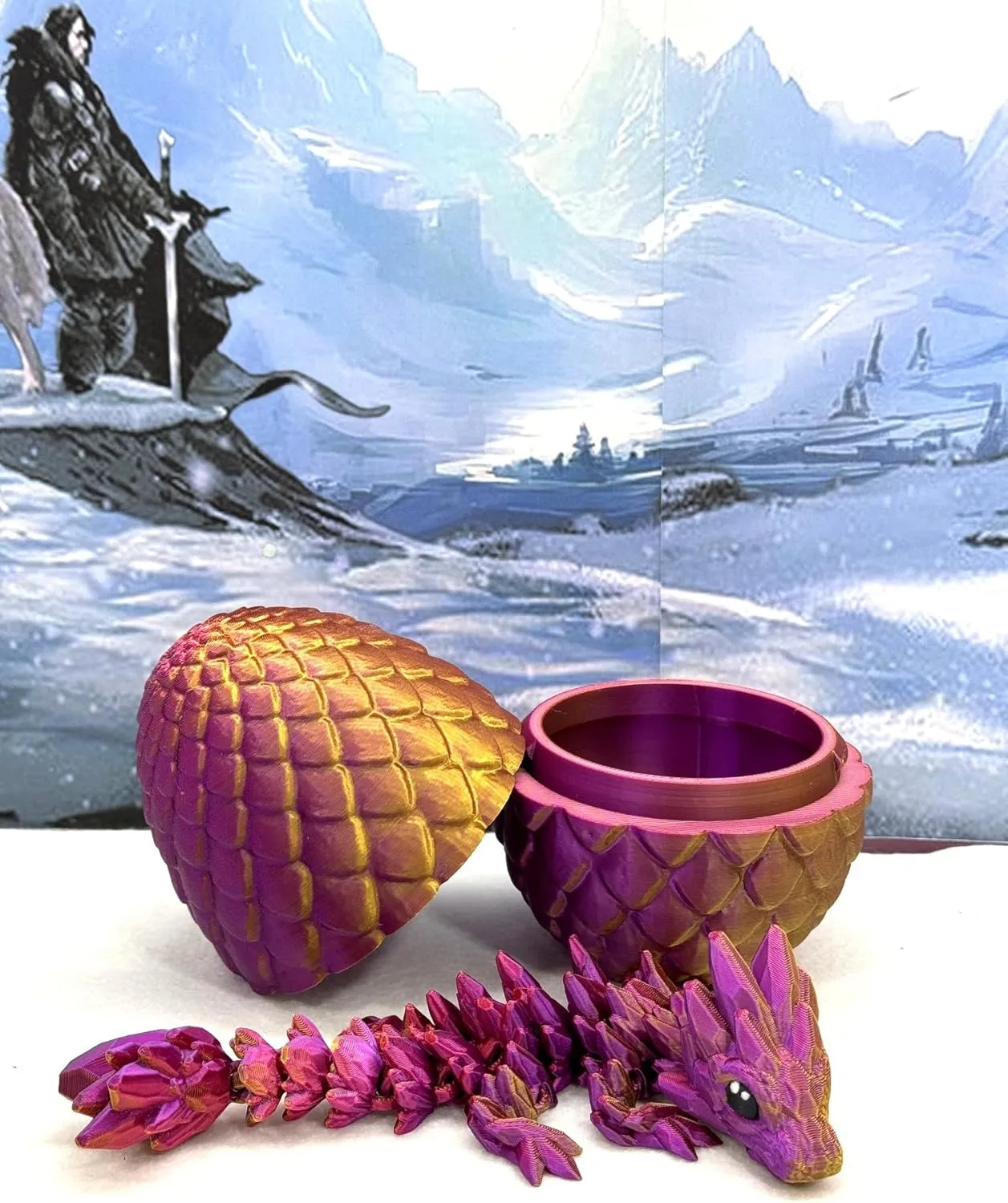 Printed - Made in USA, Hand Painted, Fidget Toy for Autism ADHD, Red Purple Gold Baby Dragon dandelion unique rumen velocity taut with Dragon Egg, Articulated, 3D 