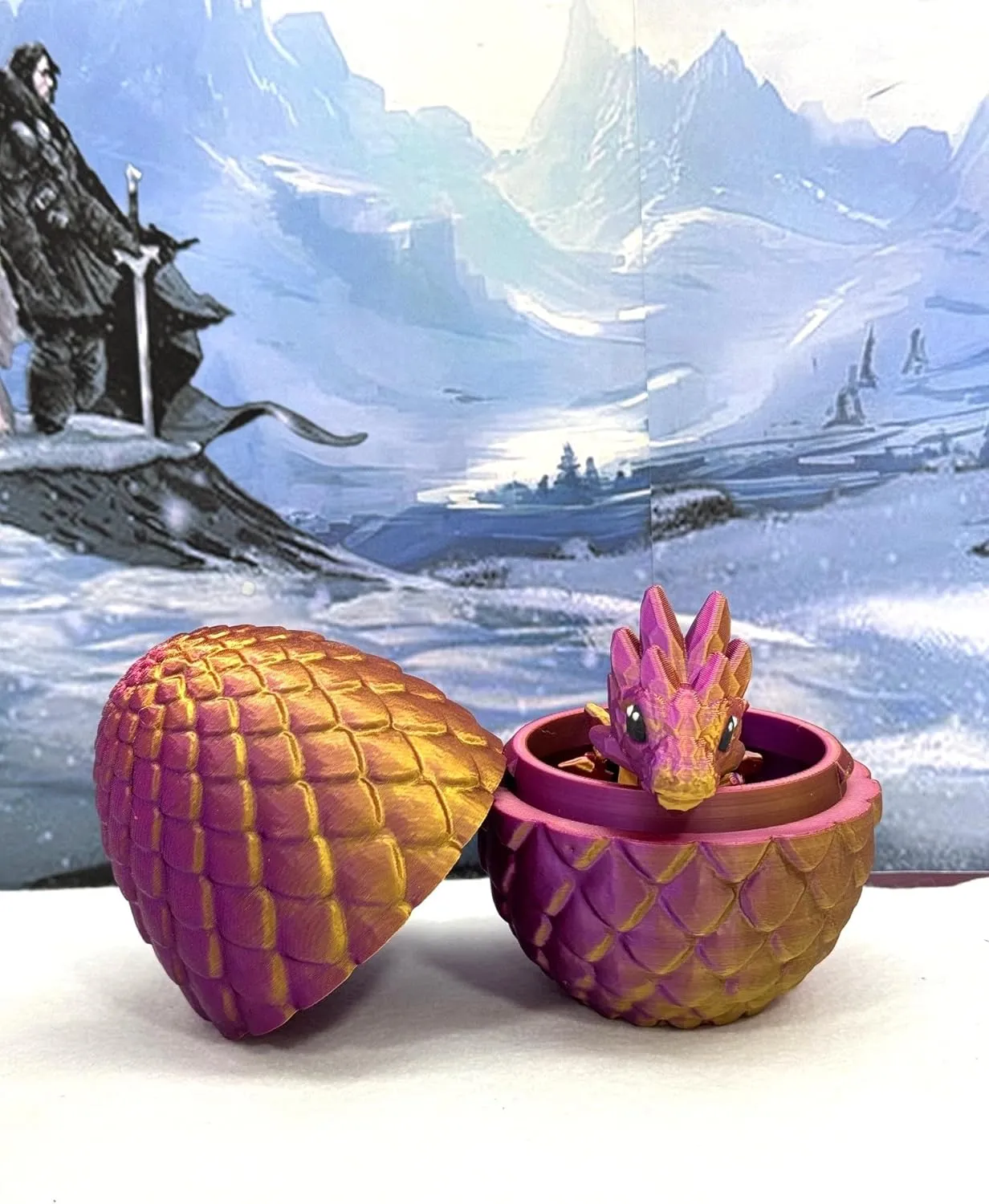 Printed - Made in USA, Hand Painted, Fidget Toy for Autism ADHD, Red Purple Gold Baby Dragon dandelion unique rumen velocity taut with Dragon Egg, Articulated, 3D 