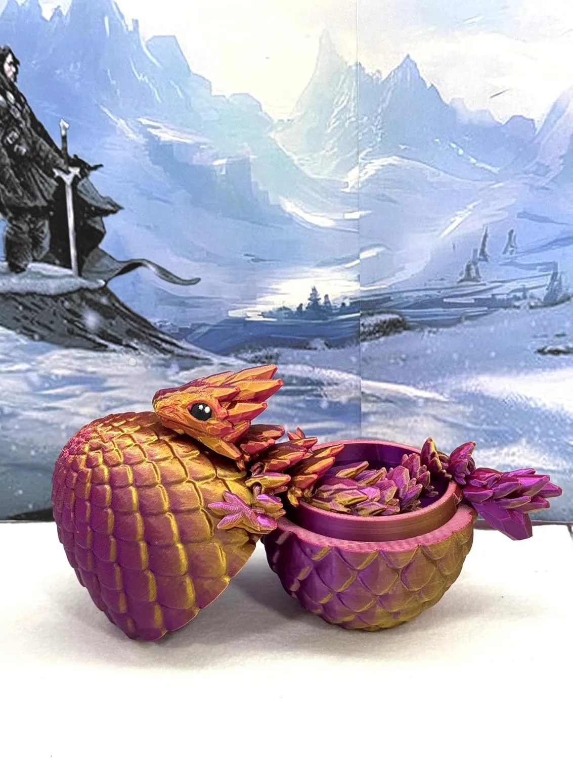 Printed - Made in USA, Hand Painted, Fidget Toy for Autism ADHD, Red Purple Gold Baby Dragon dandelion unique rumen velocity taut with Dragon Egg, Articulated, 3D 
