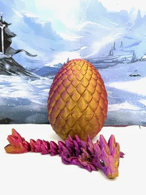 Printed - Made in USA, Hand Painted, Fidget Toy for Autism ADHD, Red Purple Gold Baby Dragon dandelion unique rumen velocity taut with Dragon Egg, Articulated, 3D 