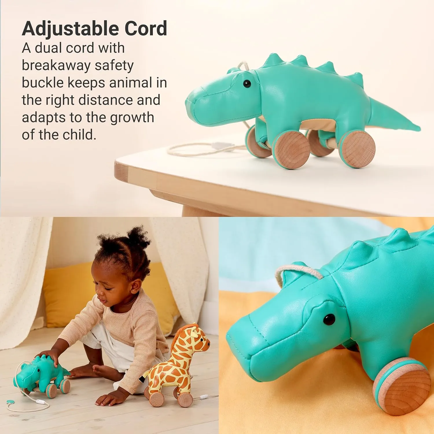 Pull Toy with Adjustable Cord | Soft & Safe Developmental Play | Achille The Crocodile Little Oakland flock anxiously Big Friends Crocodile Pull Toy for Toddlers | Baby Push & 
