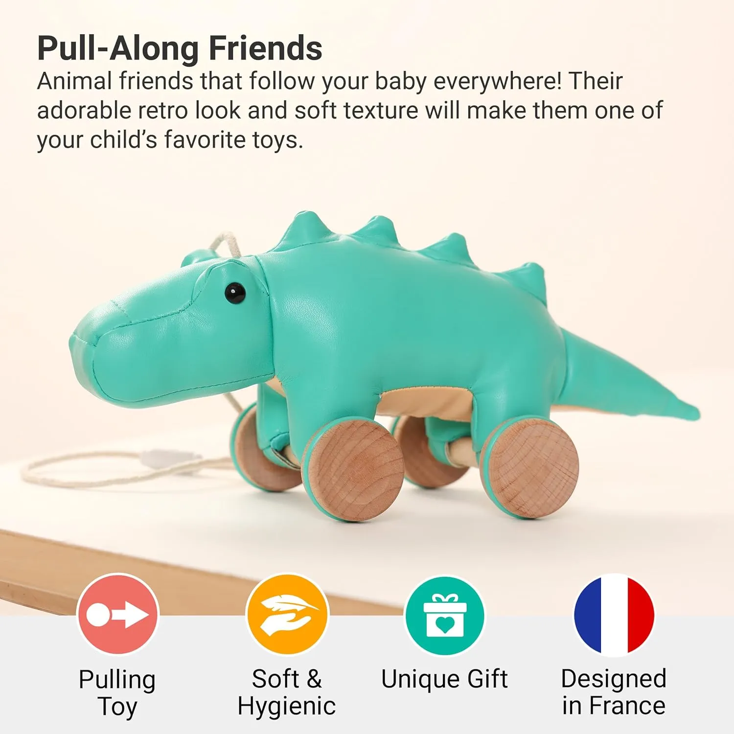 Pull Toy with Adjustable Cord | Soft & Safe Developmental Play | Achille The Crocodile Little Oakland flock anxiously Big Friends Crocodile Pull Toy for Toddlers | Baby Push & 