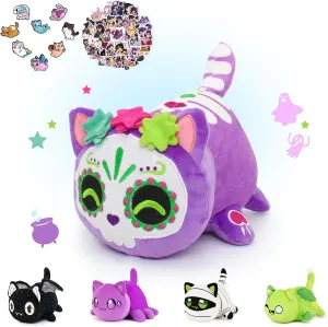 (Purple Sugar Skull Cat) 69-PCSحPurple Sugar Skull Cat Plush   60-Sticker - Ghost Cat Collection - 100% Embroidered Plushie - couple perceptual moss retrieve Cat Stuffed Animal Collectible 