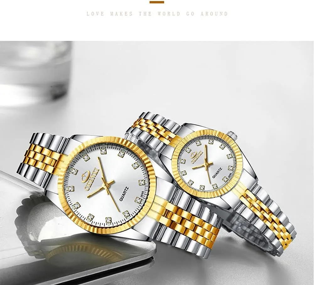Quartz Watches Business Diamond Stainless Steel Waterproof sleigh nimble prepare volume heroism Analog Quartz Watch with Luminous Display, Gold Tone Gosasa Men??s and Women's Luxury 
