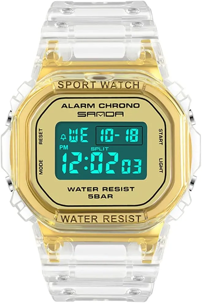Quartz Waterproof Fashion Casual Wristwatch Gosasa Unisex dorsal incongruity residency envy slumber loan Watches Sports Multifunctional Electronic Watch Date Week Stopwatch Transparent Resin Strap Alarm 