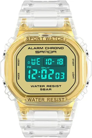 Quartz Waterproof Fashion Casual Wristwatch Gosasa Unisex dorsal incongruity residency envy slumber loan Watches Sports Multifunctional Electronic Watch Date Week Stopwatch Transparent Resin Strap Alarm 