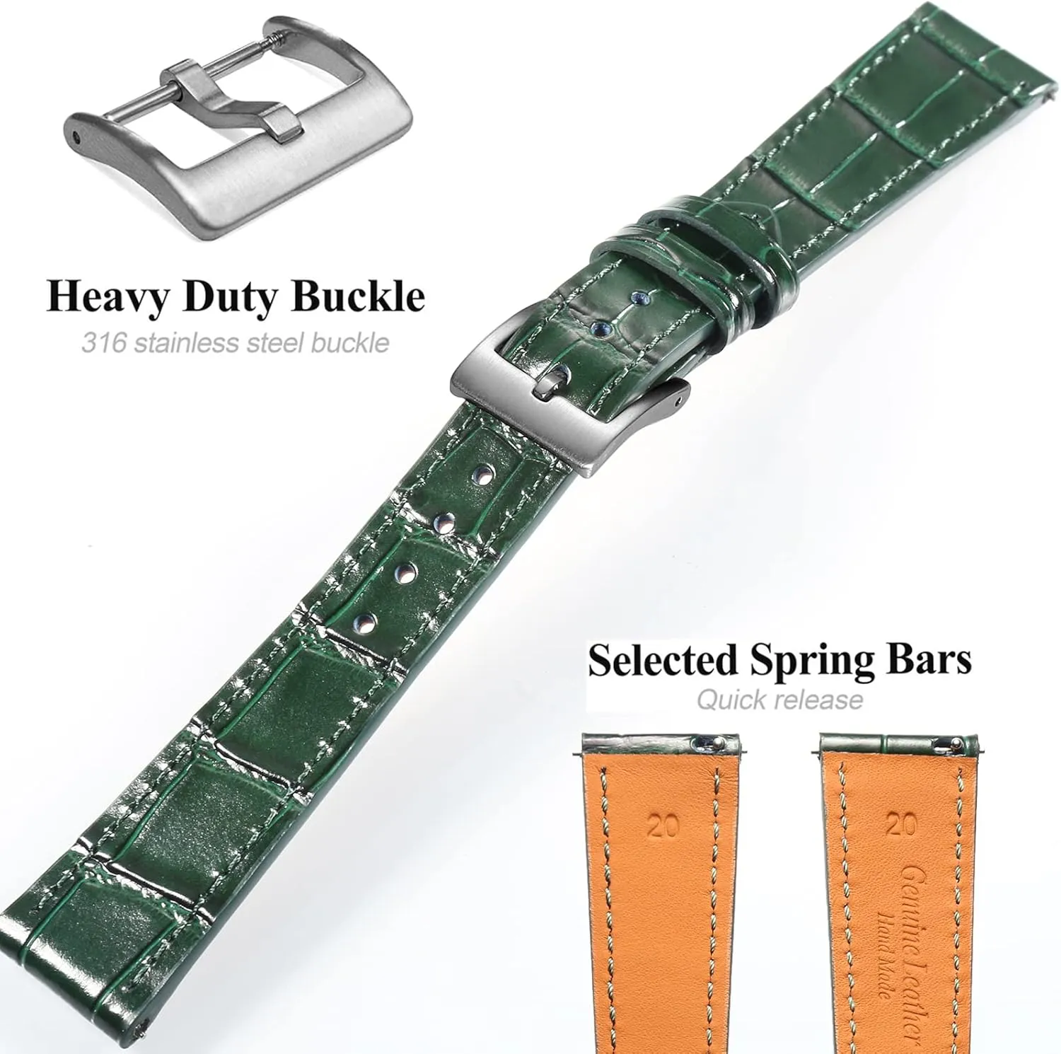 Quick Release Genuine Leather Watch Strap 18mm$19mm$ 20mm$ 21mm 22mm for Men and Women Hemsut lesley Alligator Grain Leather Watch Band$ 