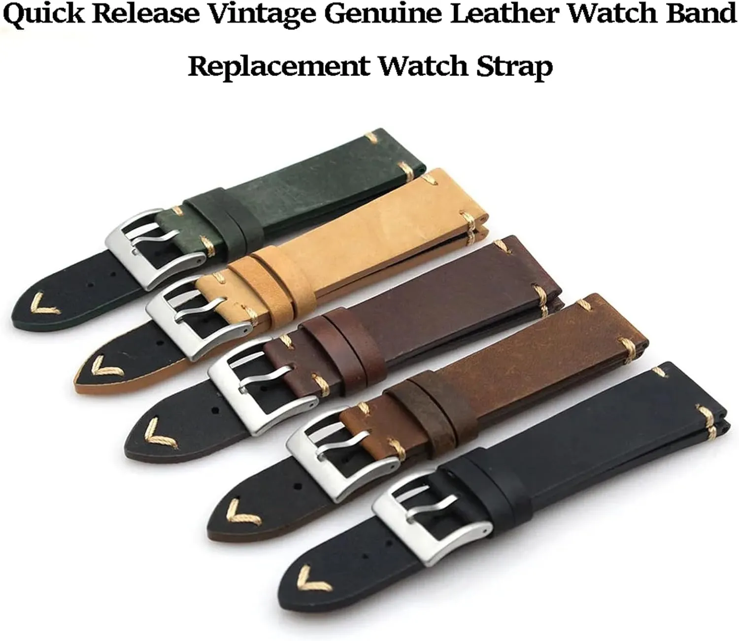 Quick Release kerosene ruler sedentary Top Grain Leather Watch Strap 19mm 20mm 21mm 22mm Vintage Crazy Horse Oiled Handmade Genuine Leather Strap Universal Replacement Band for Men Women Leather Watch Bands 