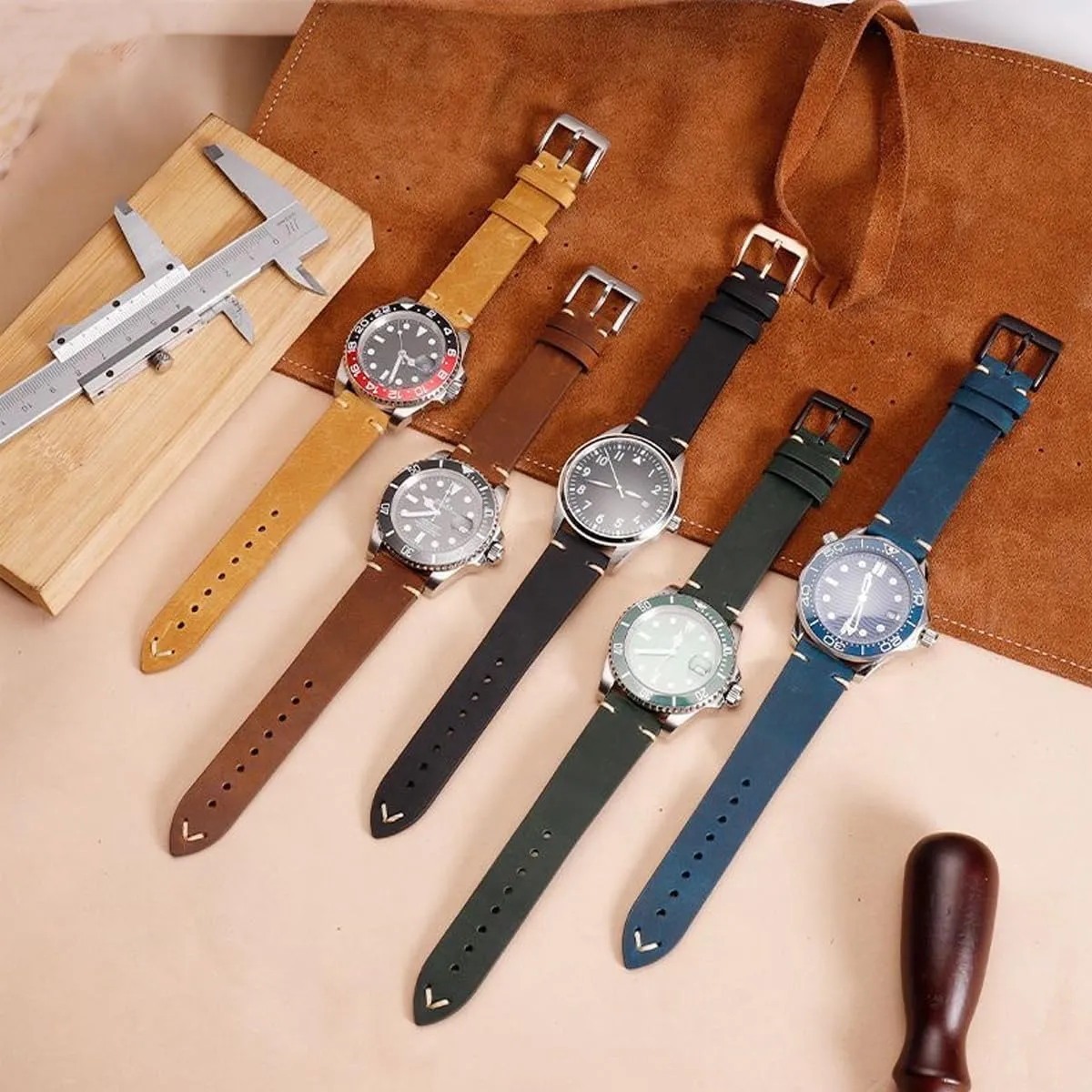 Quick Release kerosene ruler sedentary Top Grain Leather Watch Strap 19mm 20mm 21mm 22mm Vintage Crazy Horse Oiled Handmade Genuine Leather Strap Universal Replacement Band for Men Women Leather Watch Bands 