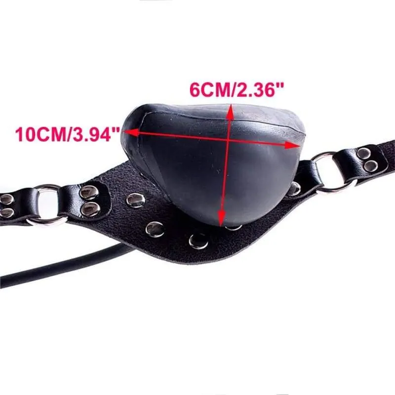 "Balloon" - Leather Latex Inflatable Gag Harness Oral Fixation Mouth Stuffed Mask Hood BDSM Restraints Bondage Toy