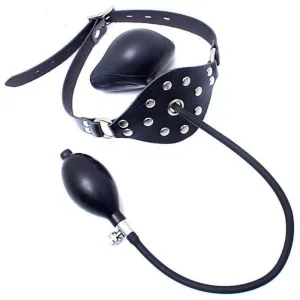"Balloon" - Leather Latex Inflatable Gag Harness Oral Fixation Mouth Stuffed Mask Hood BDSM Restraints Bondage Toy